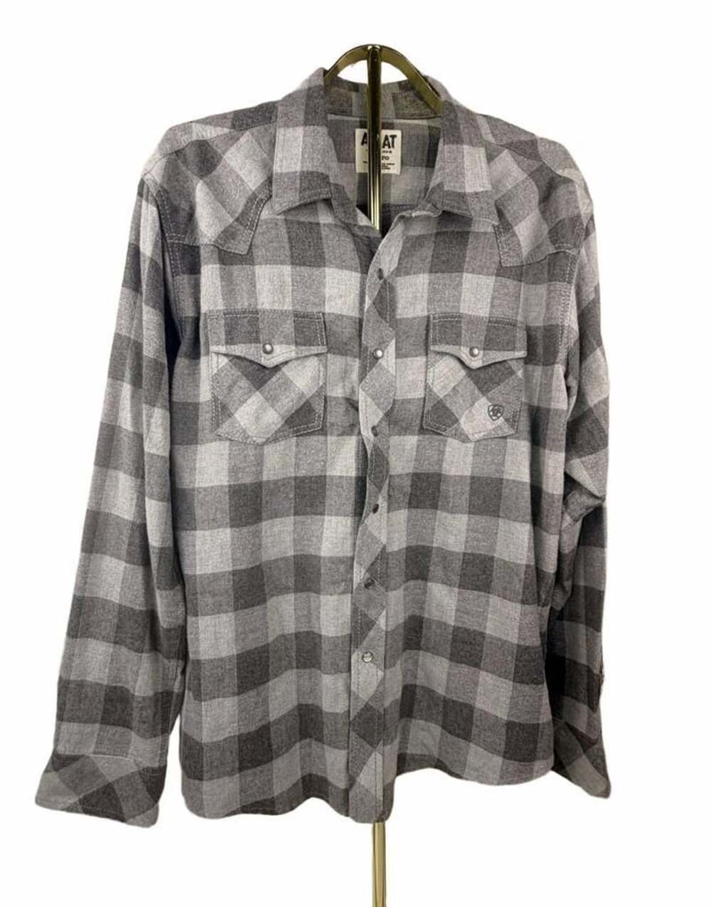 Ariat Wes Retro Fit Plaid Flannel Shirt Size XL Grey Buffalo Check
